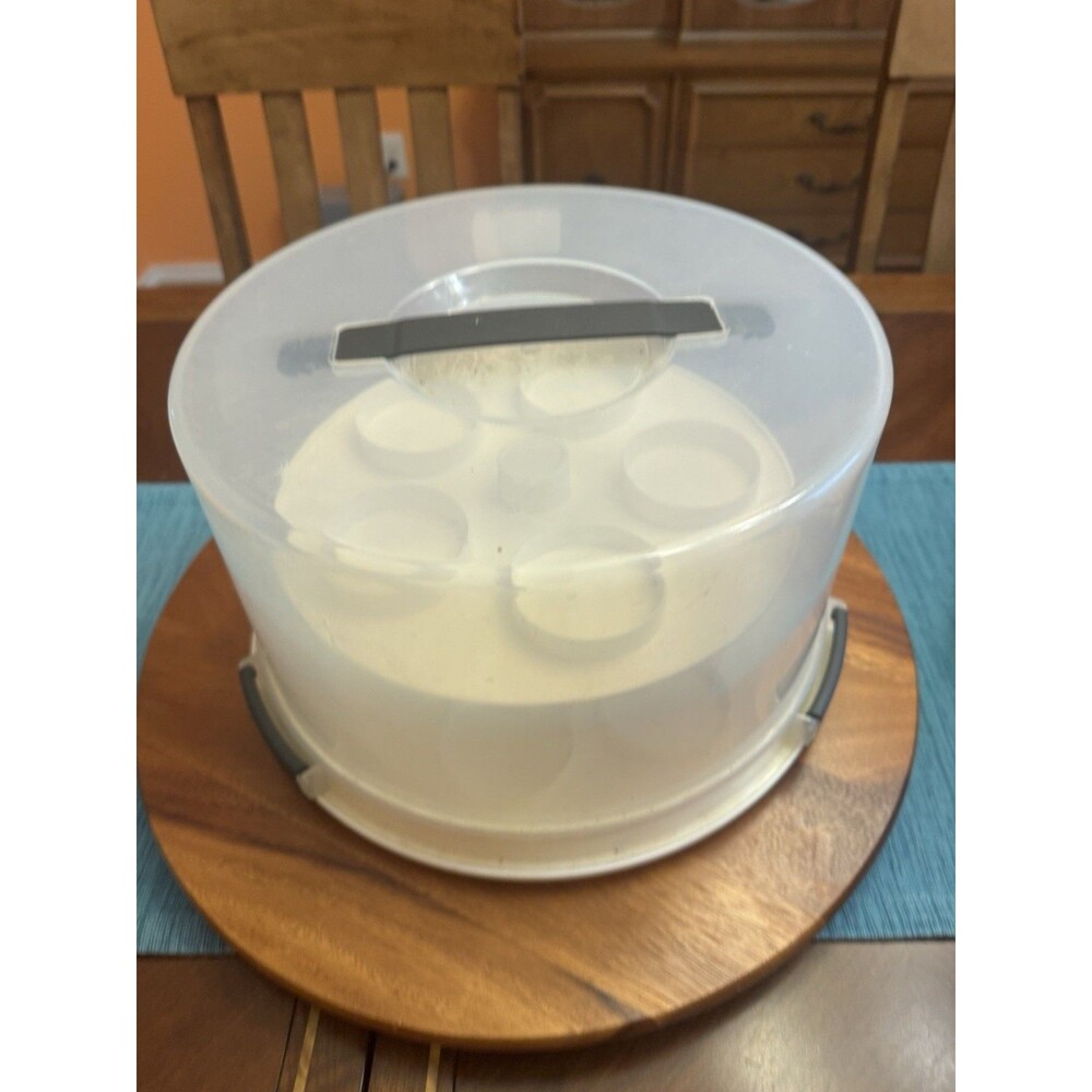 Unbranded Round Plastic Cupcake Cake Container Carrier, White